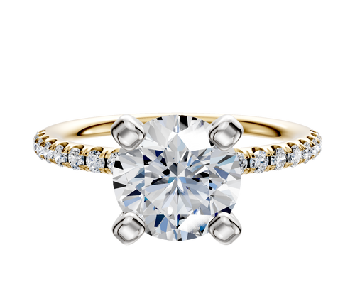 14K Two Tone 4 Prong Classic Dome 1-Row-Pave 2.5mm Engagement Ring