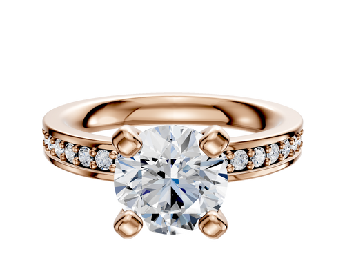 14K Rose Gold 4 Prong Classic Flat 1-Row-Pave 2.5mm Engagement Ring