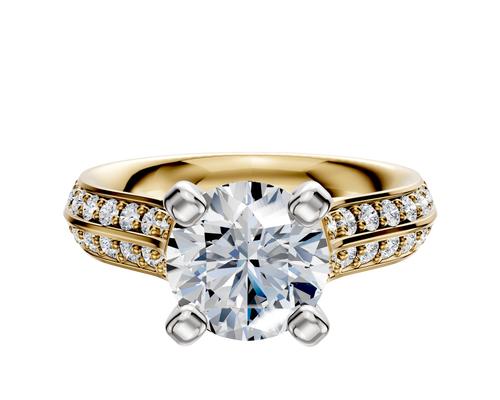 14K Two Tone 4 Prong Cathedral Knife Edge 1-Row-Pave 2.5mm Engagement Ring