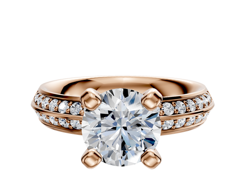 14K Rose Gold 4 Prong Classic Knife Edge 1-Row-Pave 2.5mm Engagement Ring