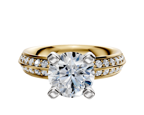 14K Two Tone 4 Prong Classic Knife Edge 1-Row-Pave 2.5mm Engagement Ring