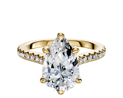14K Yellow Gold 6 Prong Basket Cathedral Dome 1-Row-Pave 2.5mm Engagement Ring