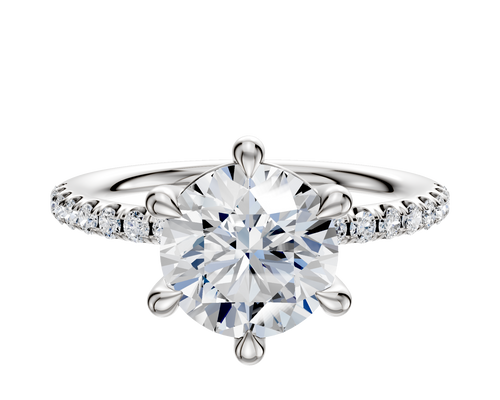 14K White Gold 6 Prong Basket Classic Dome 1-Row-Pave 2.5mm Engagement Ring