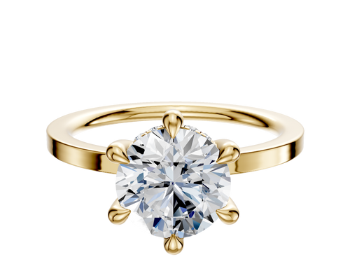 14K Yellow Gold 6 Prong Hidden Halo Classic Flat 1.5mm Engagement Ring