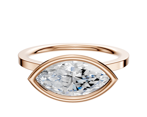 14K Rose Gold Bezel Full Bezel East/West Cathedral Flat 1.5mm Engagement Ring