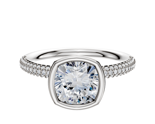 14K White Gold Bezel Full Bezel North/South Classic Dome 3-Row-Pave 2.0mm Engagement Ring