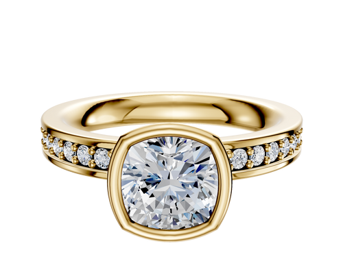 18K Yellow Gold Bezel Full Bezel North/South Classic Flat 1-Row-Pave 2.5mm Engagement Ring