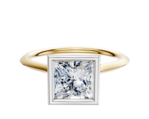 18K Two Tone Bezel Full Bezel North/South Cathedral Knife Edge 1.5mm Engagement Ring