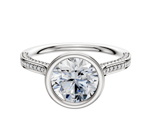 Platinum Bezel Full Bezel North/South Cathedral Flat 3-Row-Pave 2.0mm Engagement Ring