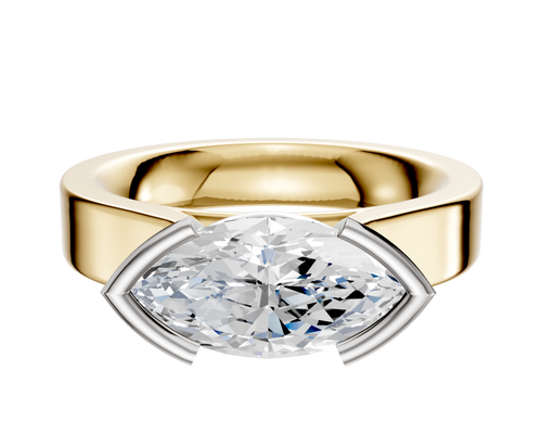 18K Two Tone Bezel Half Bezel East/West Cathedral Flat 4.0mm Engagement Ring