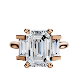 14K Rose Gold 3-Stone Baguette Side Stones Set North/South 0.25TCW Engagement Ring
