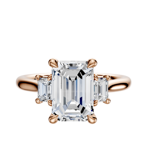 14K Rose Gold 3-Stone Emerald Cut Side Stones 0.125TCW Engagement Ring