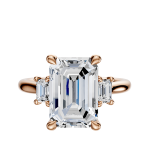 14K Rose Gold 3-Stone Emerald Cut Side Stones 0.25TCW Engagement Ring