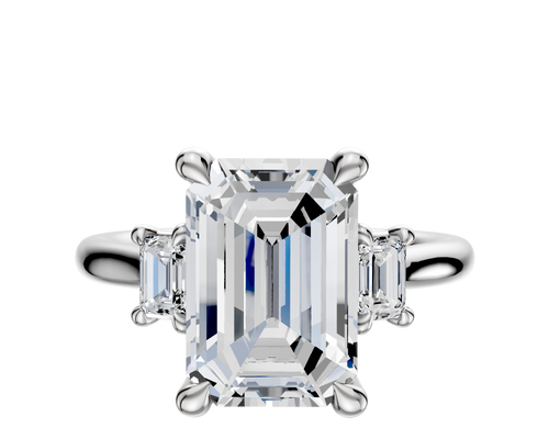 18K White Gold 3-Stone Emerald Cut Side Stones 0.25TCW Engagement Ring