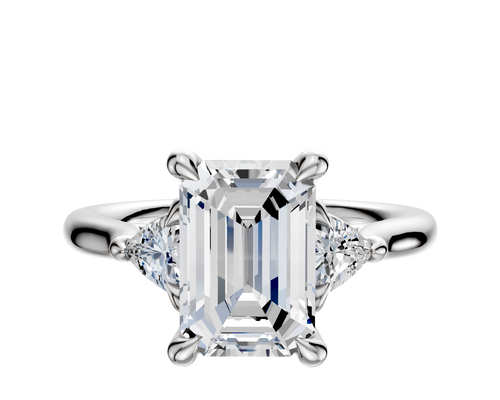 18K White Gold 3-Stone Trillion Side Stones 0.125TCW Engagement Ring