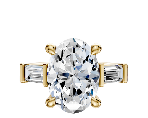 14K Yellow Gold 3-Stone Baguette East/West Side Stones 0.25TCW Engagement Ring
