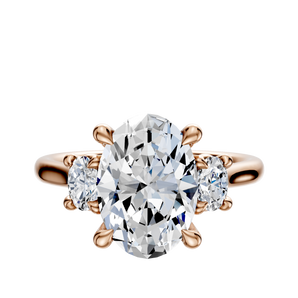 14K Rose Gold 3-Stone Oval Side Stones 0.125TCW Engagement Ring