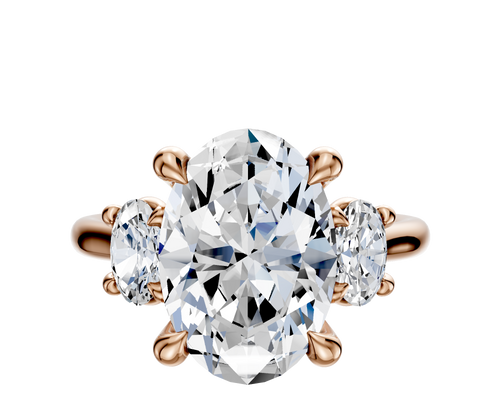 14K Rose Gold 3-Stone Oval Side Stones 0.25TCW Engagement Ring