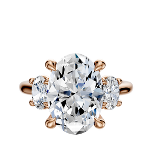 14K Rose Gold 3-Stone Oval Side Stones 0.25TCW Engagement Ring