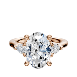 14K Rose Gold 3-Stone Pear Side Stones 0.125TCW Engagement Ring