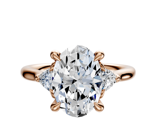 14K Rose Gold 3-Stone Trillion Side Stones 0.125TCW Engagement Ring