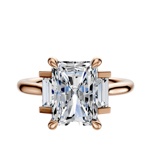 14K Rose Gold 3-Stone Baguette Side Stones Set North/South 0.125TCW Ring