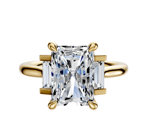 14K Yellow Gold 3-Stone Baguette Side Stones Set North/South 0.125TCW Ring