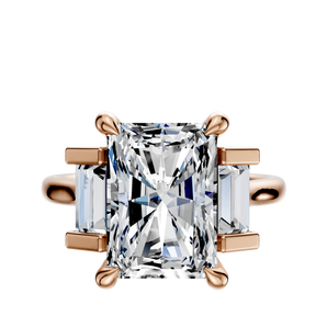 14K Rose Gold 3-Stone Baguette Side Stones Set North/South 0.25TCW Engagement Ring