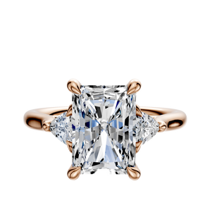 14K Rose Gold 3-Stone Trillion Side Stones 0.125TCW Engagement Ring