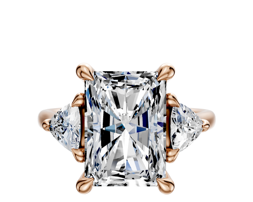 14K Rose Gold 3-Stone Trillion Side Stones 0.25TCW Engagement Ring