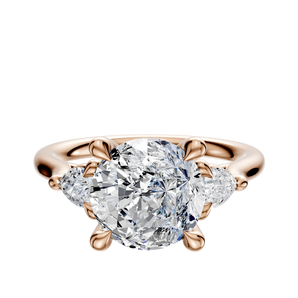 14K Rose Gold 3-Stone Pear Side Stones 0.125TCW Engagement Ring