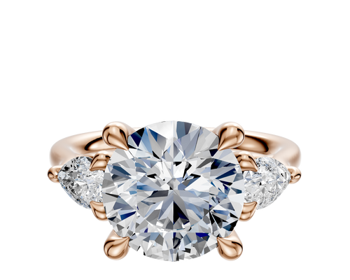 14K Rose Gold 3-Stone Pear Side Stones 0.25TCW Engagement Ring