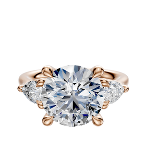 14K Rose Gold 3-Stone Pear Side Stones 0.25TCW Engagement Ring