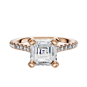 14K Rose Gold 4 Prong Cathedral Dome 1-Row-Pave 2.5mm Engagement Ring