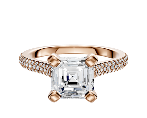 14K Rose Gold 4 Prong Cathedral Dome 3-Row-Pave 2.0mm Engagement Ring