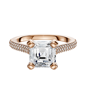 14K Rose Gold 4 Prong Cathedral Dome 3-Row-Pave 2.0mm Engagement Ring