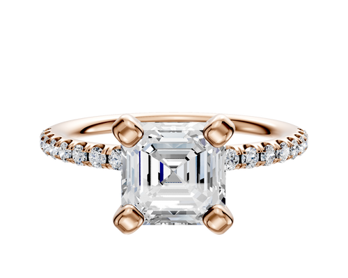 14K Rose Gold 4 Prong Classic Dome 1-Row-Pave 2.5mm Engagement Ring