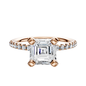 14K Rose Gold 4 Prong Classic Dome 1-Row-Pave 2.5mm Engagement Ring