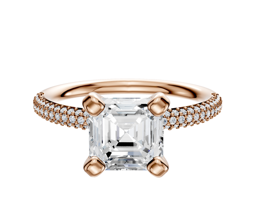 14K Rose Gold 4 Prong Classic Dome 3-Row-Pave 2.0mm Engagement Ring