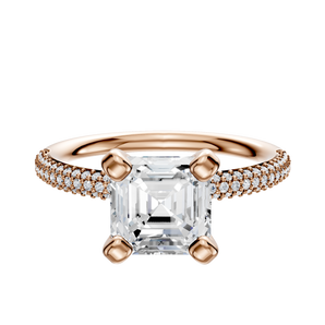 14K Rose Gold 4 Prong Classic Dome 3-Row-Pave 2.0mm Engagement Ring