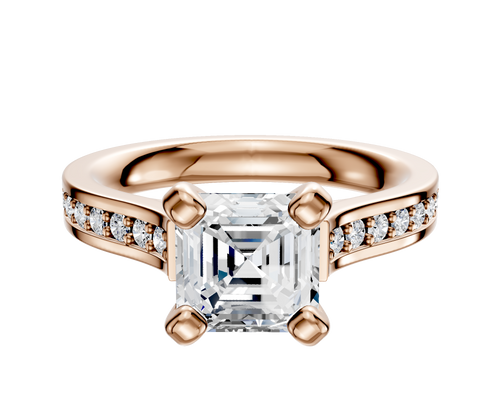 14K Rose Gold 4 Prong Cathedral Flat 1-Row-Pave 2.5mm Engagement Ring