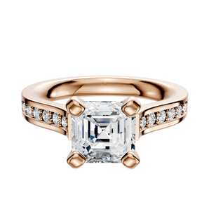 14K Rose Gold 4 Prong Cathedral Flat 1-Row-Pave 2.5mm Engagement Ring