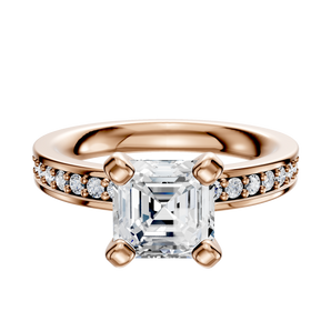 14K Rose Gold 4 Prong Classic Flat 1-Row-Pave 2.5mm Engagement Ring