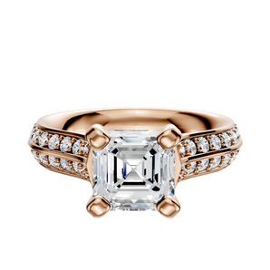 14K Rose Gold 4 Prong Cathedral Knife Edge 1-Row-Pave 2.5mm Engagement Ring