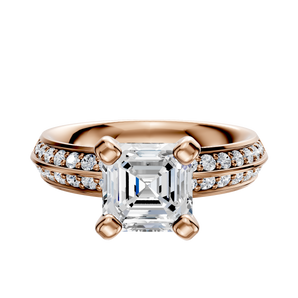 14K Rose Gold 4 Prong Classic Knife Edge 1-Row-Pave 2.5mm Engagement Ring