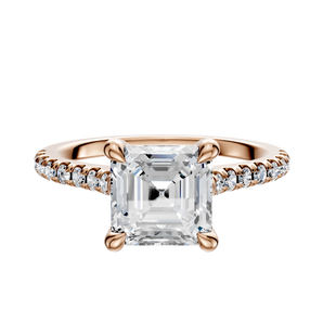 14K Rose Gold 4 Prong Basket Cathedral Dome 1-Row-Pave 2.5mm Engagement Ring