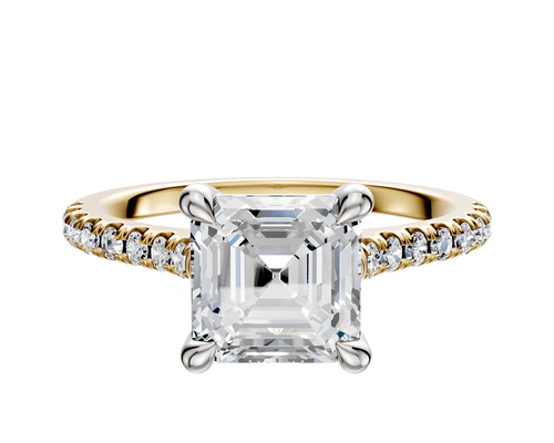 18K Two Tone 4 Prong Basket Cathedral Dome 1-Row-Pave 2.5mm Engagement Ring