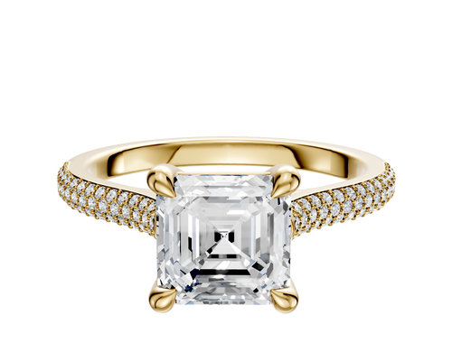 18K Yellow Gold 4 Prong Basket Cathedral Dome 3-Row-Pave 2.0mm Engagement Ring