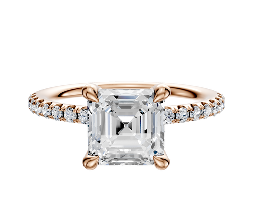 14K Rose Gold 4 Prong Basket Classic Dome 1-Row-Pave 2.5mm Engagement Ring