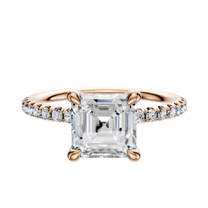 14K Rose Gold 4 Prong Basket Classic Dome 1-Row-Pave 2.5mm Engagement Ring